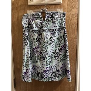 Jantzen One Piece Swimsuit Dress Halter Top V-neck Multicolor Pattern Bra Cup 16